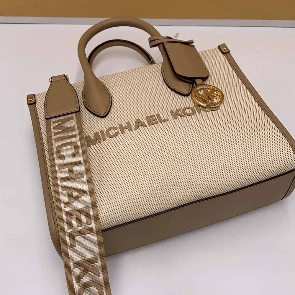 Michael Kors Mirella Small Shopper Top Zip Crossbody Bag Camel MK NWT